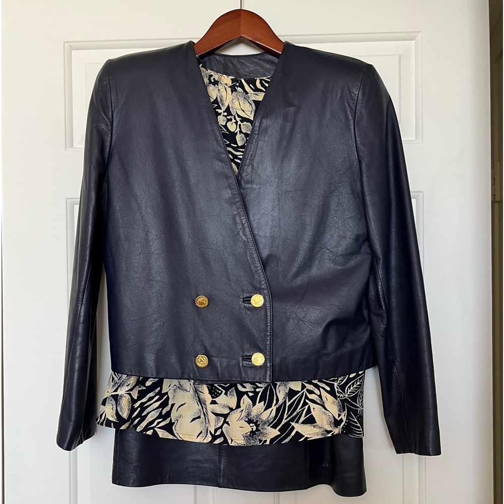 Evan Davis leather skirt and jacket. Jones of New York top.